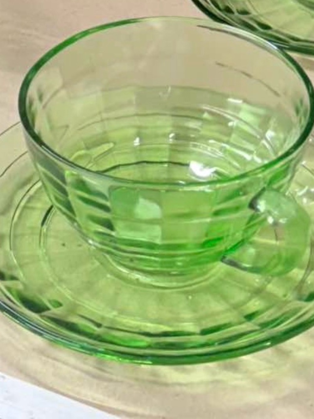 Uranium' Green Depression Glass Cup and Saucer set